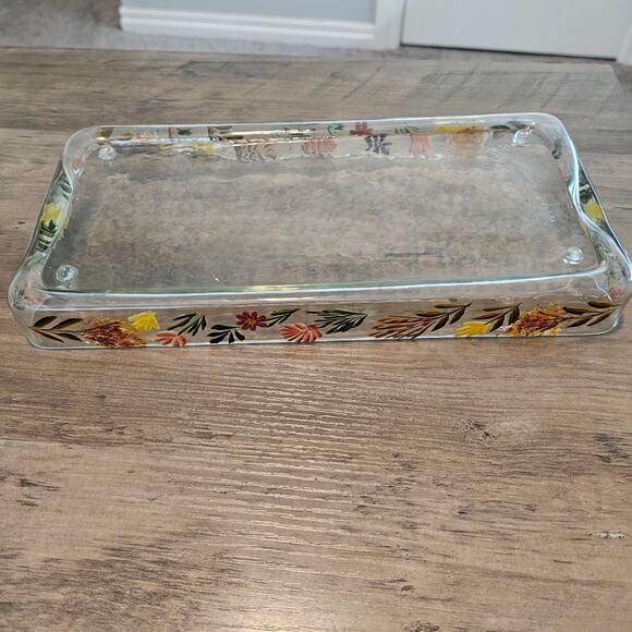 Vintage Hand Painted Glass Tray Floral Rectangle  Retro Cottage Trinket Holder - Picture 10 of 15